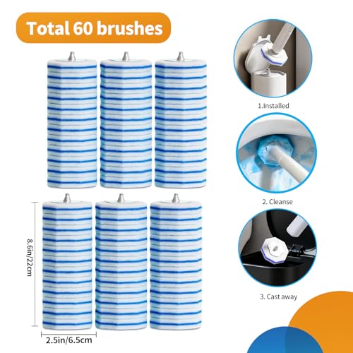 60pcs Disposable Toilet Brush Refill Pads, Replacement Brush Heads, Toilet Cleaner Refills，Disposable Wand Heads，Bathroom Cleaning，Toilet Cleaning Scrubbers Compatible with Most Toilet Brushes - style: 60 refflls（Without handle）