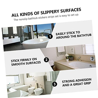 OUNONA 1set Non Slip Bathroom Skid Sticker Strips Self Adhesive Slip Stripes for Showers Bathtubs Stairs and Pools Easy Installation and Use 20pcs