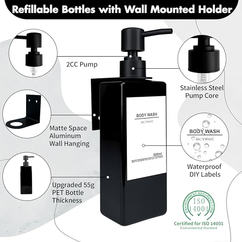 Shampoo Dispenser for Shower Wall, Shampoo and Conditioner Dispenser with 16 Waterproof Labels, No Drill Shower Soap Dispenser Bathroom, Shower Soap Dispenser Wall Mounted 3 Chamber, 17oz,Black | Shampoo Dispenser for Shower Wall, Shower Soap Dispenser Wa