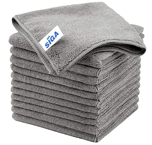 MR.SIGA Microfiber Cleaning Cloths, Streak Free Microfiber Towels, 12 Pack | All-purpose microfiber cloths, ultra absorbent, reusable household cleaning towels, Gray, 32 x 32 cm(12.6 x 12.6 inch) - color: Grey