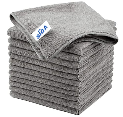 MR.SIGA Microfiber Cleaning Cloths, Streak Free Microfiber Towels, 12 Pack | All-purpose microfiber cloths, ultra absorbent, reusable household cleaning towels, Gray, 32 x 32 cm(12.6 x 12.6 inch) - color: Grey