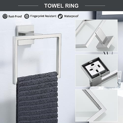 TQKAG 6-Piece Towel Bar Set, 23.6 Inch Bathroom Hardware Set Brushed Nickel | Stainless Steel, Wall Mounted, Nickel Bathroom Accessories Include Toilet Paper Holder Wall, Towel Bar, Towel Ring, Coat Hook - color: Brushed Nickel, size: 6-Pieces Set-A