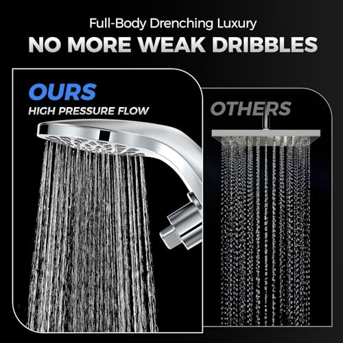 High Pressure Rain Shower Head with Handheld Spray Combo | Detachable Dual Shower Head with 10 Sprays Modes - Upgrade Knob Spray Mode Selector and Magnetic Guidance Docking System - color: Chrome