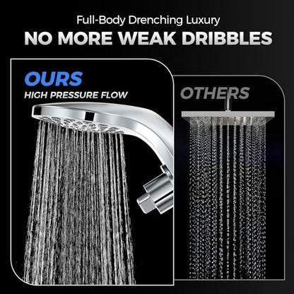 High Pressure Rain Shower Head with Handheld Spray Combo | Detachable Dual Shower Head with 10 Sprays Modes - Upgrade Knob Spray Mode Selector and Magnetic Guidance Docking System - color: Chrome