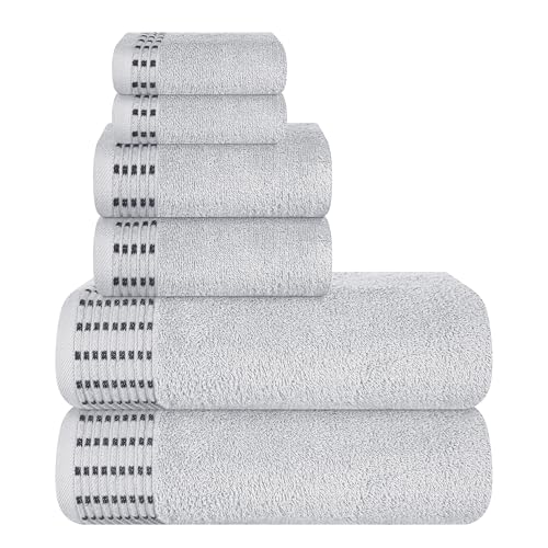 Ultra Soft 6 Pack Cotton Towel Set, Contains 2 Bath Towels 28x55 inch, 2 Hand Towels 16x24 inch & 2 Wash Cloths 12x12 inch, Ideal Everyday use, Compact & Lightweight - Light Grey - color: Light Grey, size: 6 Pack Set