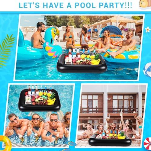 FillTouch Rectangular Inflatable Serving Bar Floating Drink Holder for Pool Inflatable Cup Holders Hot Tub Accessories, Adults Swimming Fun Drink Floats for Swimming Pool Party(Black) - color: Black
