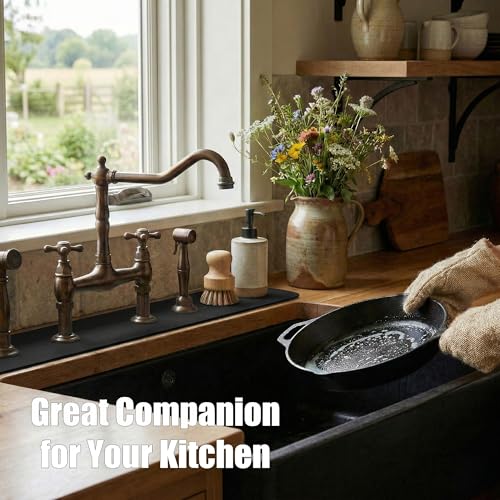 Absorbent Kitchen Sink Faucet Mat for 3-Hole 8" On-Center Faucets, 30"x5.5" | Fits Sink with Soap Dispenser, Air Gap & Side Sprayer - Cuttable Drip Catcher Splash Guard for Irregular & 3, 4 Hole Sinks - size: 8''On Center 30''L