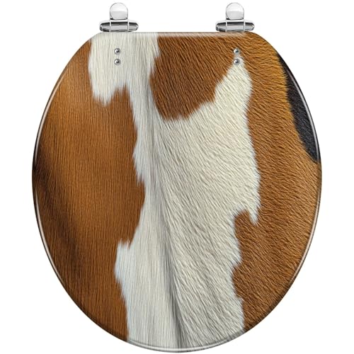Round Resin Toilet Seat, Quietly Close Quick Release Hinges Cover | Toilet Lid Cover Easy to Clean and Install, Hairy texture cowhide Heavy Duty Toilet Seat - color: pattern2, size: O-shape