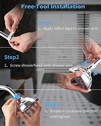 High Pressure Shower Head VMASSTONE 4.7" Rain Fixed Showerhead 7-Spray Setting with Adjustable Brass Swivel Ball Joint - Excellent Replacement for Your Bath Shower Head (FM-001 Chrome) - color: Chrome