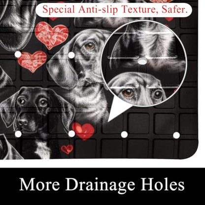 Bath Tub Mat Non Slip 15.1 x 26.8 Inch, Dogs Dachshund Eco Friendly Bathmat with Suction Cups Drain Holes Shower Tub Mats - color: Multi 03