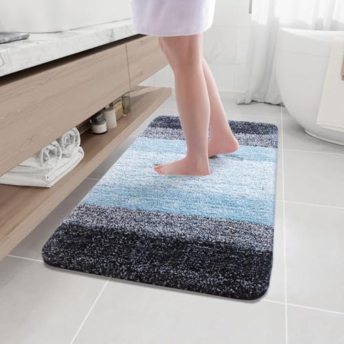 Arotive Microfiber Bathroom Rugs, Shaggy Soft and Absorbent Bath Rug, Thick Plush Machine Washable Dry Bath Mats for Bathroom, Tub and Shower, 40x24, Blue, Rectangular - color: Blue, size: 40" X 24"