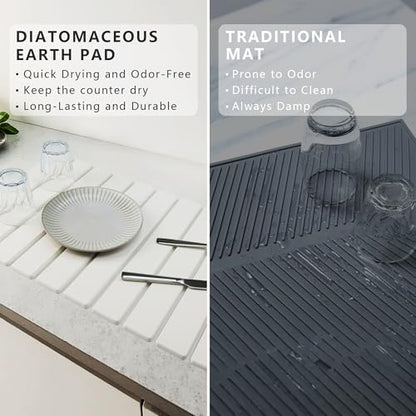 Large Stone Diatomaceous Dish Drying Mat/Rack, 24"×16", Light Gray | Collapsible Water Absorbing & Super Heat Resistant Diatomaceous Dish Drying Rack for Kitchen Counte, 5 Colors Available