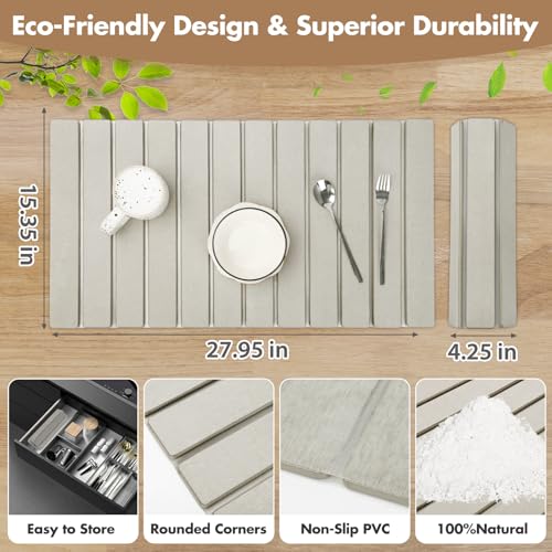 Extra Large Stone Dish Drying Mat for Kitchen Counter, 28"×16" Eco-friendly,Instant Drying Pad,Diatomaceous Earth Water Absorbing Mat, Foldable and Super Absorbent Dish Drying Stone Mat, Warm Gray - color: Warm Gray