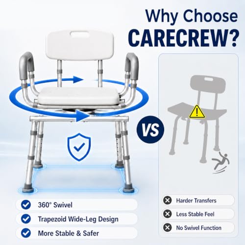 Swivel Shower Chair for Elderly and Disabled, Adjustable Height | 450 lb Shower Chair for inside Shower tub; Heavy Duty Shower Chair with Arms and back
