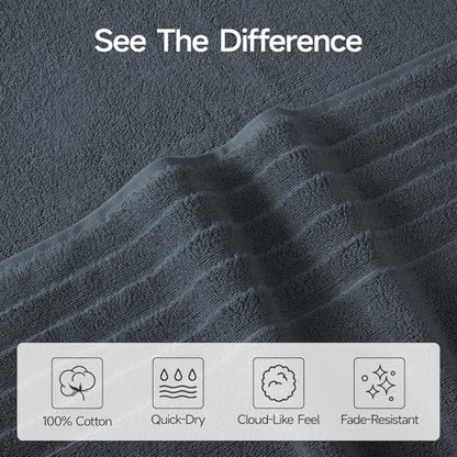 ecolook Soft Bath Towels 2 Pack, 100% Cotton Ultra Absorbent & Quick-Drying | Luxury Lightweight with Hanging Loop, Grey towels for Bathroom Shower Gym Travel - color: Dark Gray