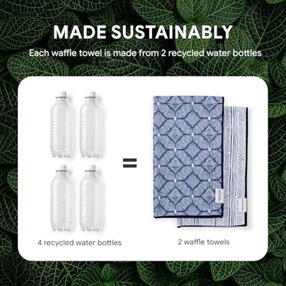 RECYCO Waffle Kitchen Towel Set of 2 - Quick Dry Microfiber Sustainable Dish Towels - Ultra Absorbent Reusable Cleaning Tea Towels - Lightweight Hand Towels,16”x 28”, Indigo Harmony - color: Indigo Harmony