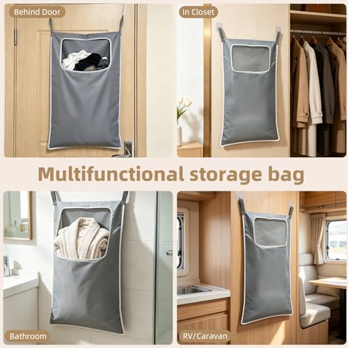 2 Pack Hanging Laundry Hamper, 31.4x19.2 in, Gray | 2 Pack Door Hanging Laundry Bags with Two Hook Styles 600D Oxford Fabric Tear Resistant for Bedroom and Bathroom - color: GRAY2