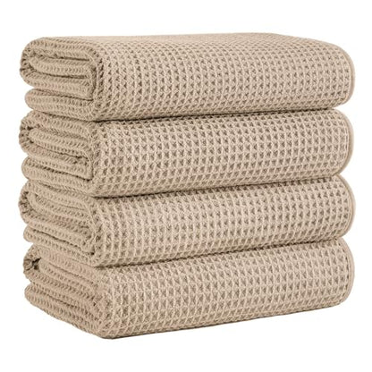 Microfiber Waffle Bath Towels, 4 Pieces, Soft, Absorbent, Fast Drying, Lint Free 430 GSM (27''x55''/68.58 cm x139.7 cm) - color: Beige