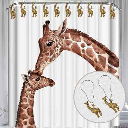 Giraffe Shower Curtain,12 Pcs Giraffe Shower Curtain Hooks Animal Forest Park Theme Decor, House Bathroom Decor Accessorie, Giraffe Bathroom Set Stainless Steel Ring Rustproof (Bronze)