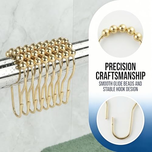 Shower Curtain Hooks Rings, Rustproof Metal Shower Curtain Rings for Bathroom Shower Rods Curtains - Set of 12, Golden - color: Golden