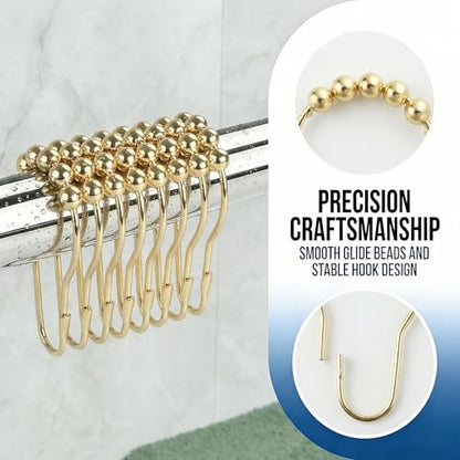 Shower Curtain Hooks Rings, Rustproof Metal Shower Curtain Rings for Bathroom Shower Rods Curtains - Set of 12, Golden - color: Golden