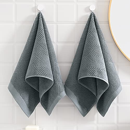 sense gnosis Grey Striped Hand Towel 13 X 29 Inch, 2 PC | Herringbone Pattern Premium 100% Cotton Ultra Soft Highly Absorbent Hand Towel Set for Bathroom - color: Grey