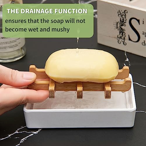 Bamboo Soap Dishes for Shower Wooden Soap Bar Holder for Bathroom Soap Tray Easy to Clean, Durable and with Non-Slip Pads(Two White Squares) - color: Two White Squares
