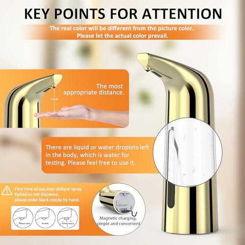 Automatic Liquid Soap Dispenser, 4-Level,Rechargeable | Plastic,13.5oz/400ml Gold Touchless Electric Hand & Dish Countertop Soap Dispensers with Sensor for Bathroom,Kitchen Sink - color: Gold, style: Rechargeable