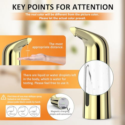Automatic Liquid Soap Dispenser, 4-Level,Rechargeable | Plastic,13.5oz/400ml Gold Touchless Electric Hand & Dish Countertop Soap Dispensers with Sensor for Bathroom,Kitchen Sink - color: Gold, style: Rechargeable