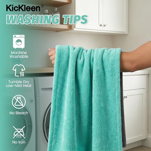 Dual Sided Microfiber Towels (48"x 24") Extra Large Ultra Absorbent Drying Towel for Cars ,Trucks; Without Streaks, Scratches, or Water Spots Double-Twist Pile & Edgeless Design (Aqua blue-Gray)