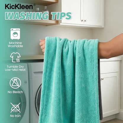 Dual Sided Microfiber Towels (48"x 24") Extra Large Ultra Absorbent Drying Towel for Cars ,Trucks; Without Streaks, Scratches, or Water Spots Double-Twist Pile & Edgeless Design (Aqua blue-Gray)
