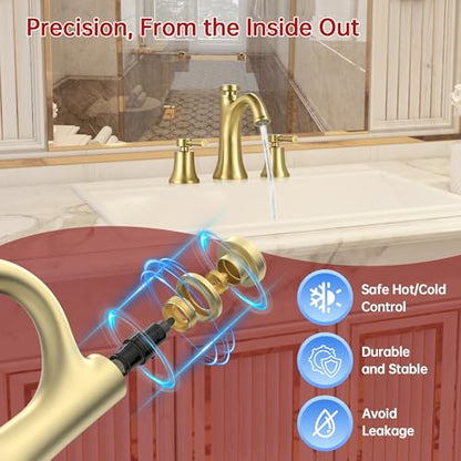 SUMERAIN 8 Inch 3 Hole Widespread Bathroom Faucet, Brushed Gold | Temperature Memory Function, Avoid Repeated Temperature Adjustments, Dual Spray Modes, Solid Brass - color: Brushed Gold