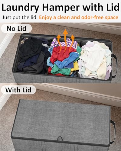 Optish 180L Laundry Hamper 3 Section, Large Laundry Hamper with Lid, Dirty Clothes Hampers with 3 Inner Bags, Laundry Basket Organizer for Laundry, Bedroom, Bathroom, Hamper 3 Compartment, Grey - color: Grey