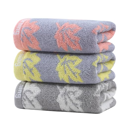 3 Pack Decorative Maple Leaf Hand Towels for Bathroom | Decorative Hand Towel Set for Face Spa Bath Gym Kitchen, 13x30 Inch, Premium materials ensure - color: Grey Yellow Pink - 3 Pack