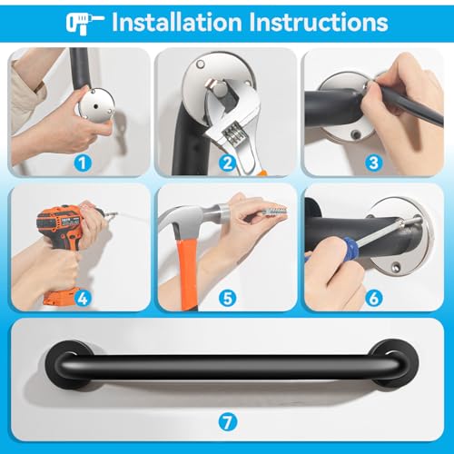 Shower Grab Bars 12 Inch, 500 lbs Heavy Duty, 2 Pack | 304 Stainless Steel Non-Slip Bathroom Safety Handrail, Wall Mounted Assist Bar for Elderly, Handicap, Bathtub & Toilet - size: 12Inch-2Pack