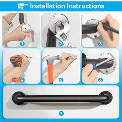 Shower Grab Bars 12 Inch, 500 lbs Heavy Duty, 2 Pack | 304 Stainless Steel Non-Slip Bathroom Safety Handrail, Wall Mounted Assist Bar for Elderly, Handicap, Bathtub & Toilet - size: 12Inch-2Pack