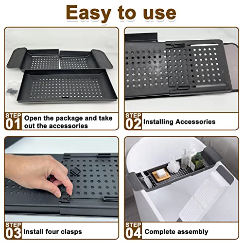Expandable Drain Bath Shelf Caddy Tray, Multifunctional Plastic Bathtub Tray Bathroom Organizer Simple Stylish Bathtub Storage Rack for Candle Towel, Book, Wine, Phone, Shower (Grey - 1pcs) - color: Grey - 1pcs