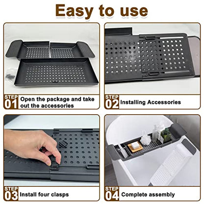 Expandable Drain Bath Shelf Caddy Tray, Multifunctional Plastic Bathtub Tray Bathroom Organizer Simple Stylish Bathtub Storage Rack for Candle Towel, Book, Wine, Phone, Shower (Grey - 1pcs) - color: Grey - 1pcs