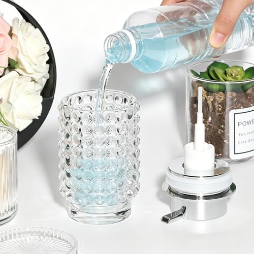 Foaming Soap Dispenser, Clear Glass Foam Soap Dispenser with Silver Pump, 12 Oz Refillable Bathroom Lotion Container Pump Bottle for Bathroom Kitchen Countertop - color: Transparent and Silver