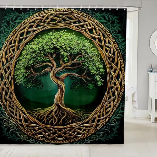 Tree Abstract Life Kids Shower Curtains,Leaf Plant Botanical Trippy Gothic Bathroom Curtains for Girls Boys,Boho Tribal Ethnic Green Vintage Waterproof Curtain,12 Hooks Suits,72" W x 78" L - color: Color 01, size: 72"Wx78" L