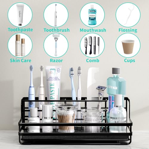 HapiRm Toothbrush Holders for Bathroom - 5 Partitions Bathroom Counter Organizer with Instant Drying Stone, Stainless Steel Countertop Storage Electric Toothbrush Toothpaste Holder - Black - color: Black