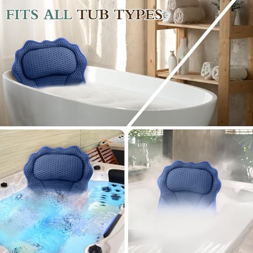 Bath Pillow RUVINCE Ergonomic Luxury Bathtub Pillow with Head,Neck, Shoulder and Back Support, 4D Bath Pillows for tub with 6 Powerful Suction Cups, Fits All Bathtub, Spa Tub, Hot Jacuzzi (Dark Blue) - color: Dark Blue