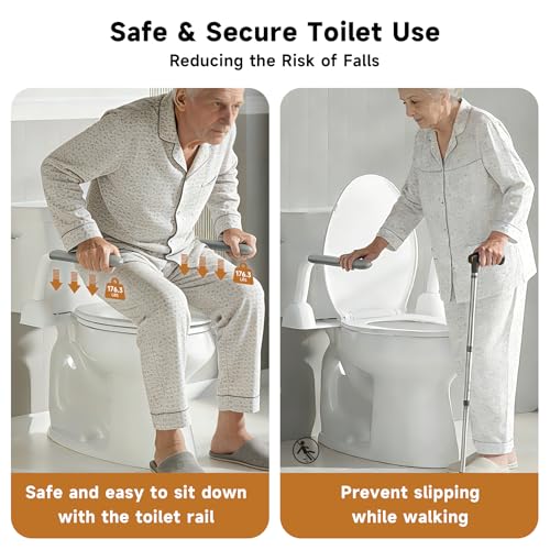 Toilet Safety Rails for Seniors, Super Heavy Duty Handicap Toilet Rails with Foldable Handles, Toilet Safety Frame Rails with Arms for Disabled Pregnant, Toilet Assistance for Elderly