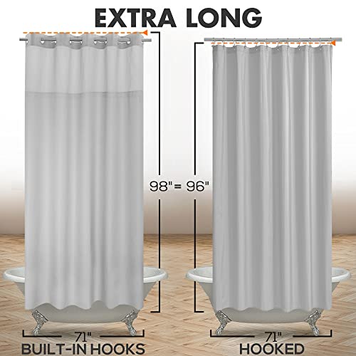 River Dream Extra Long No Hook Shower Curtain with Snap-in Liner, Gray | 71W x 98H, Snap on/off Waterproof PEVA Liner, See Through Top Window, Floor to Ceiling Hotel Style Shower Curtain Set - color: Grey, size: 71"W x 98"L (Pack of 1)