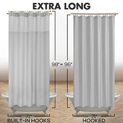 River Dream Extra Long No Hook Shower Curtain with Snap-in Liner, Gray | 71W x 98H, Snap on/off Waterproof PEVA Liner, See Through Top Window, Floor to Ceiling Hotel Style Shower Curtain Set - color: Grey, size: 71"W x 98"L (Pack of 1)