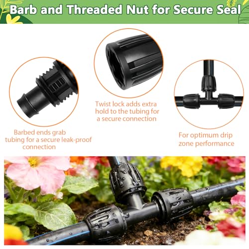 13 Pcs 1/2 Inch Drip Irrigation Tee Fittings, Drip Line Lock Nut Barbed Tee Connectors For 1/2 Inch Drip Tubing (0.60"-0.65" OD) Garden Irrigation System Anti-drop Connection Parts - size: 1/2 inch Tee
