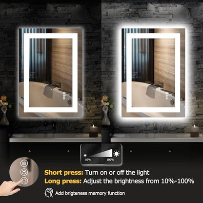 Hivone 28"X20" LED Bathroom Mirror with Lights, Anti-Fog, Dimmable, Backlit + Front Lit, Smart Bathroom Vanity Mirror, Memory Function, Shatterproof, Tempered Glass (Horizontal/Vertical) - size: 28"L x 20"W