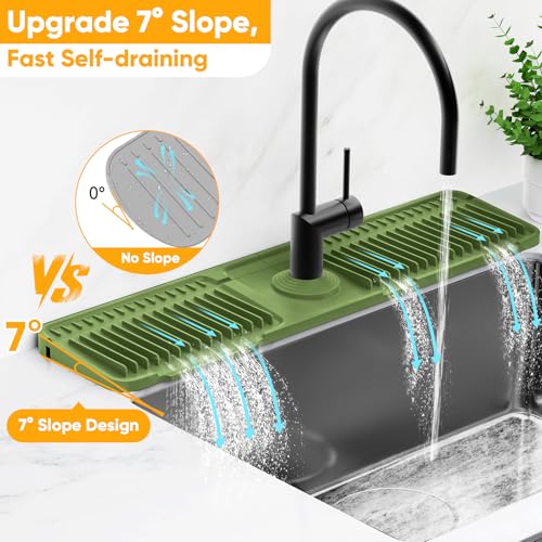 24'' Longer Faucet Mat for Kitchen Sink Splash Guard[7° Slope Fast Self-draining][Snap Lock Fit]Kitchen Sink Faucet Mat Splash Guard Kitchen Sink Area Water Splash Guard Behind Faucet Draining Mat - color: Green, size: 24" x 5.5"