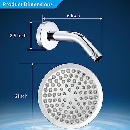 High Pressure Rain Shower Head with Arm - High Flow Rainfall Showerhead - Luxury Modern Look - Pressure Boosting (6" Shower Head with 6" Arm, Chrome) - color: Luxury Polished Chrome