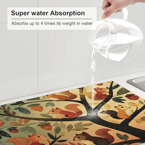 Squirrel Dish Drying Mats for Kitchen Counter Absorbent Reversible Drying Mats Microfiber Kitchen Countertop Protector Dishes Drying Pad Extra Large “18 x 24" Dish Mat - color: Brown - Squirrel